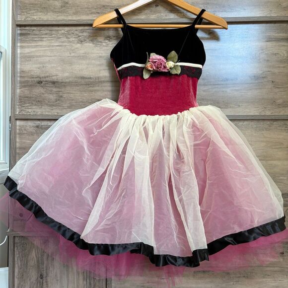 Curtain Call Costumes Style C154 Ballet Recital Dress Black Burgundy Velvet Crea - Picture 11 of 13